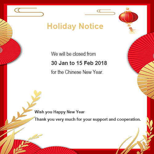 New Year Holiday Notice 2018